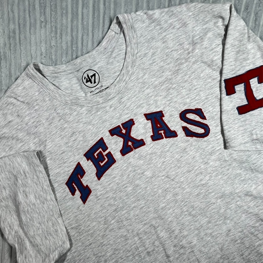 Texas Rangers Short Sleeve Shirt Men's 2XL '47 Brand Embroidered Logo Fan Gray
